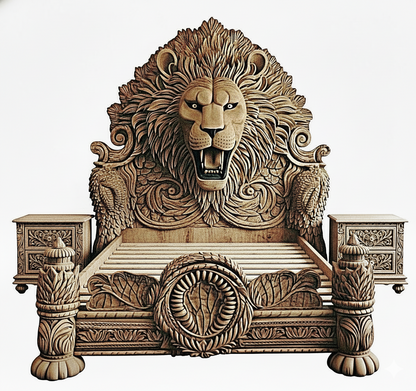 Imperial Lion Throne Carved Platform Bed & Bedroom Set – Handcrafted Solid Wood Masterpiece