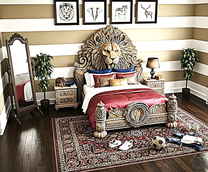 Imperial Lion Throne Carved Platform Bed & Bedroom Set – Handcrafted Solid Wood Masterpiece