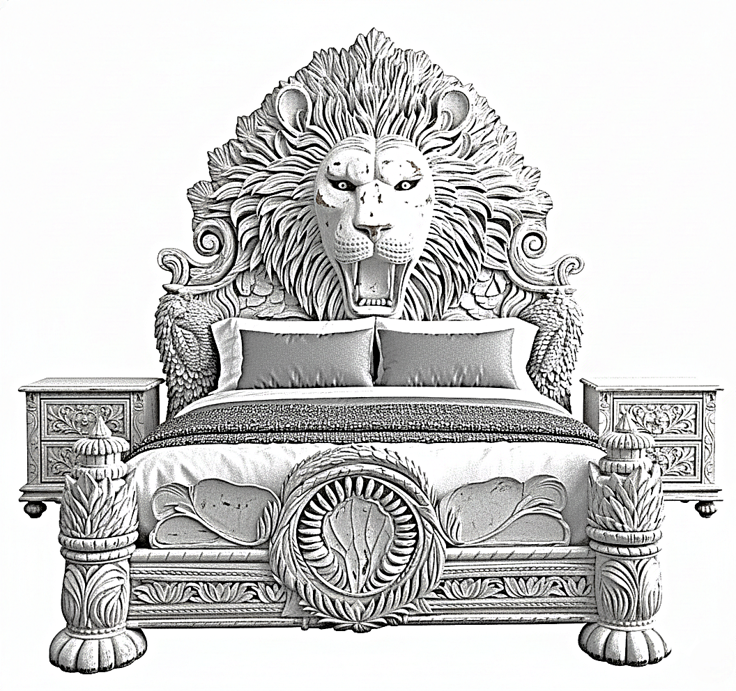 Imperial Lion Throne Carved Platform Bed & Bedroom Set – Handcrafted Solid Wood Masterpiece