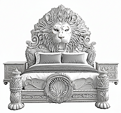 Imperial Lion Throne Carved Platform Bed & Bedroom Set – Handcrafted Solid Wood Masterpiece