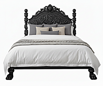 Roar Lion Head Carved Solid Wooden Hand Carved Gothic Platform Bed