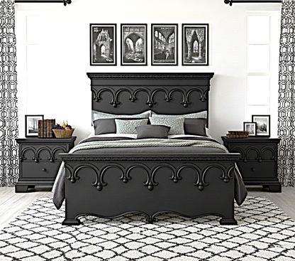 Obsidian Sanctuary Hand-Carved Solid Wooden Platform Bed
