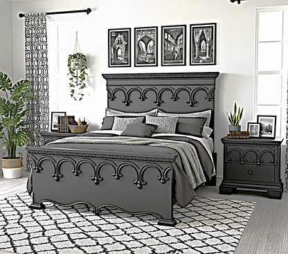 Obsidian Sanctuary Hand-Carved Solid Wooden Platform Bed