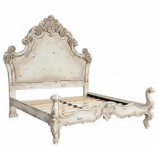 Regal Hand-Carved Solid Wooden Platform Bed Frame