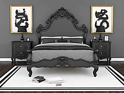 Regal Hand-Carved Solid Wooden Platform Bed Frame