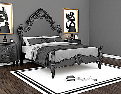 Regal Hand-Carved Solid Wooden Platform Bed Frame