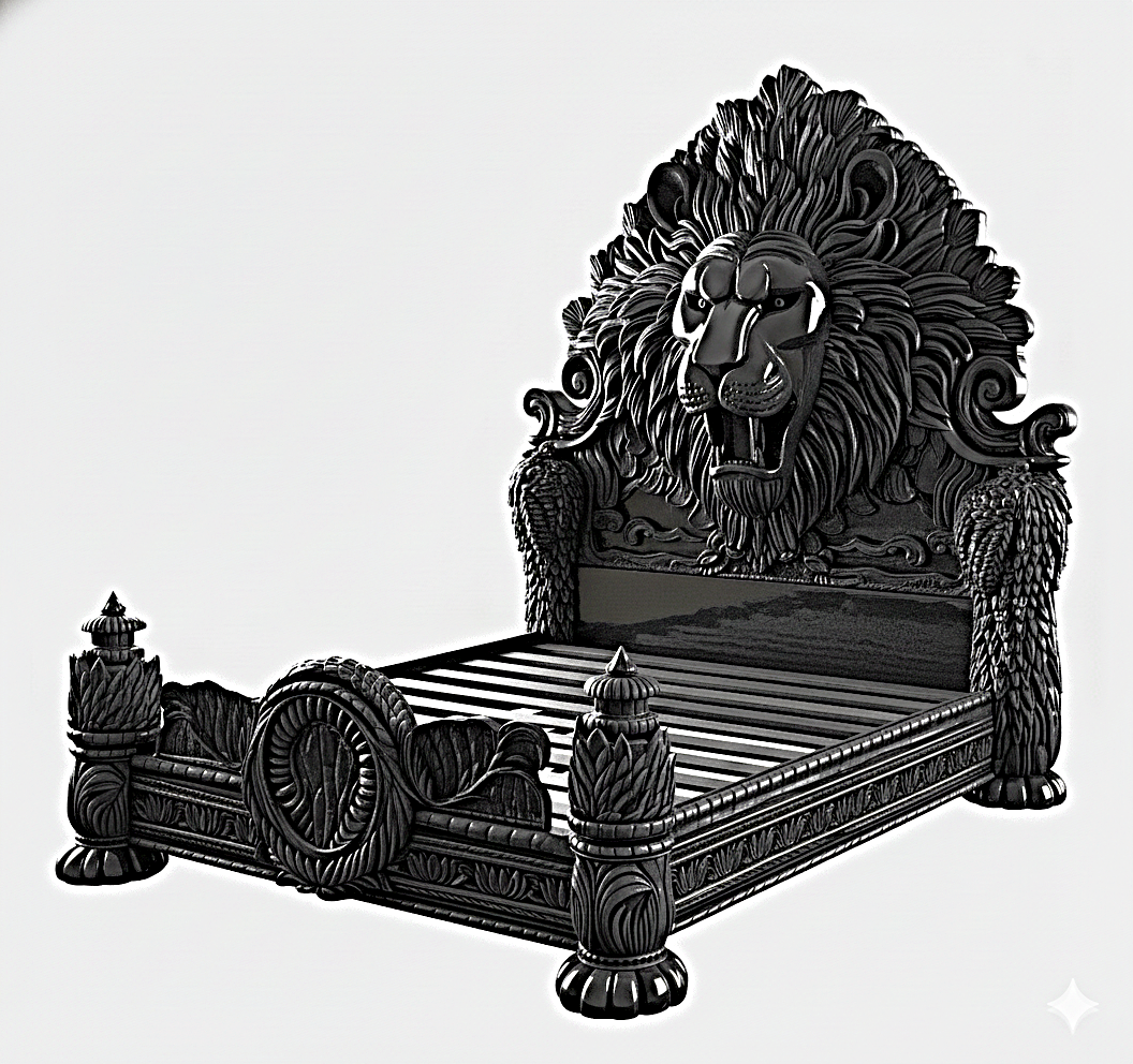 Imperial Lion Throne Carved Platform Bed & Bedroom Set – Handcrafted Solid Wood Masterpiece