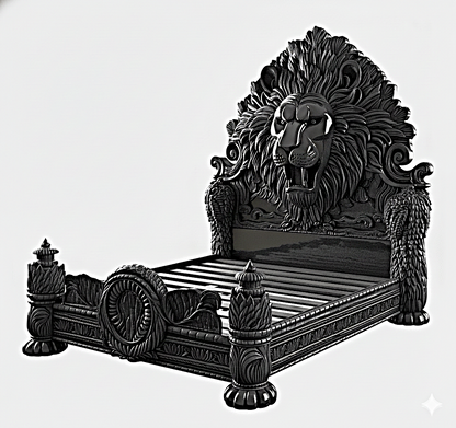 Imperial Lion Throne Carved Platform Bed & Bedroom Set – Handcrafted Solid Wood Masterpiece