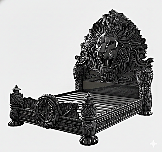 Imperial Lion Throne Carved Platform Bed & Bedroom Set – Handcrafted Solid Wood Masterpiece