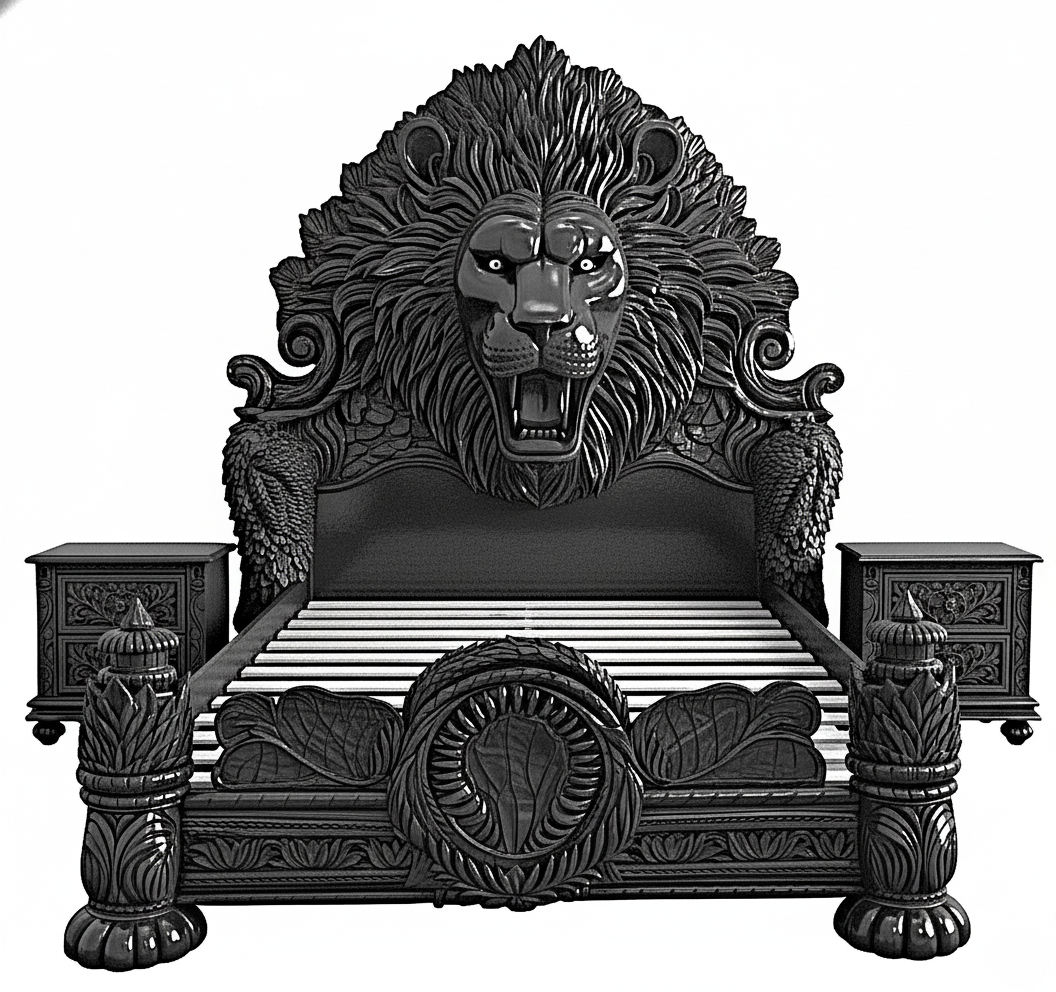 Imperial Lion Throne Carved Platform Bed & Bedroom Set – Handcrafted Solid Wood Masterpiece