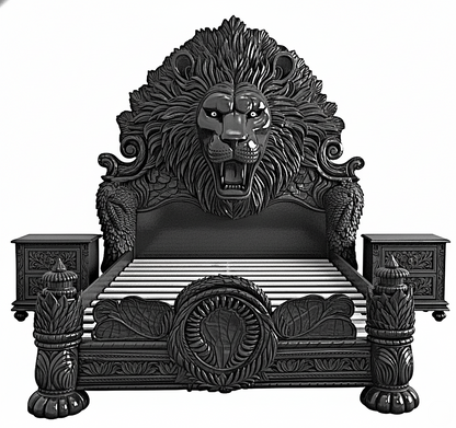 Imperial Lion Throne Carved Platform Bed & Bedroom Set – Handcrafted Solid Wood Masterpiece