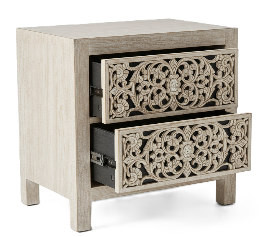 Shahi Mughal Hand-Carved Indian Solid Wood Platform Bed & Bedroom Collection
