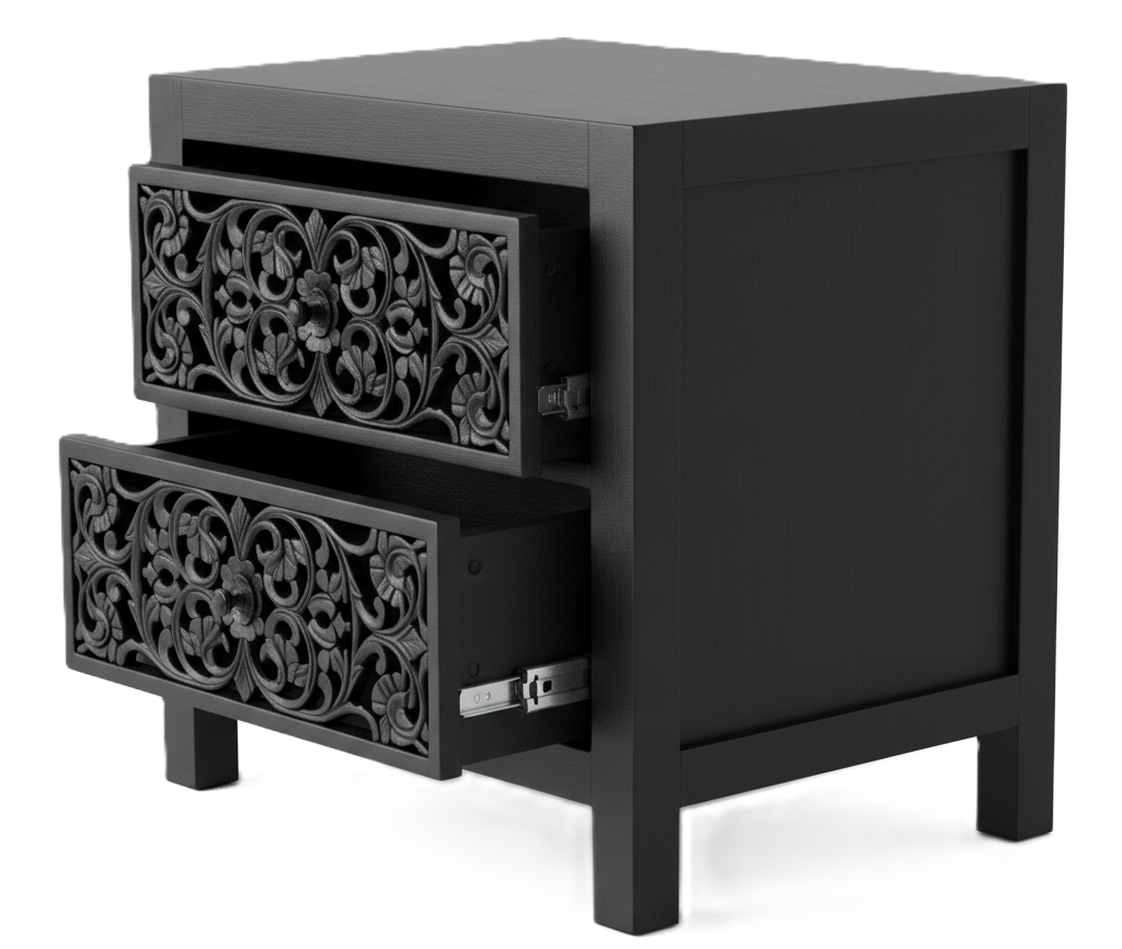 Shahi Mughal Hand-Carved Indian Solid Wood Platform Bed & Bedroom Collection