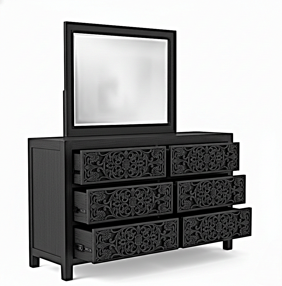 Shahi Mughal Hand-Carved Indian Solid Wood Platform Bed & Bedroom Collection