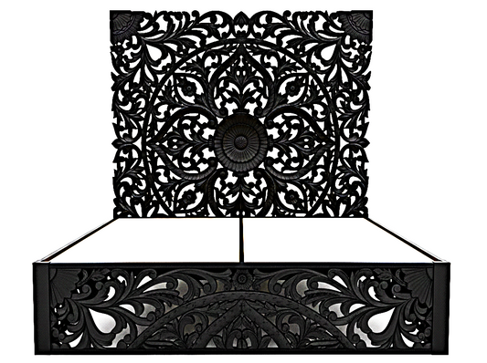 Amani Hand Carved Indian Solid wooden bed frame White
