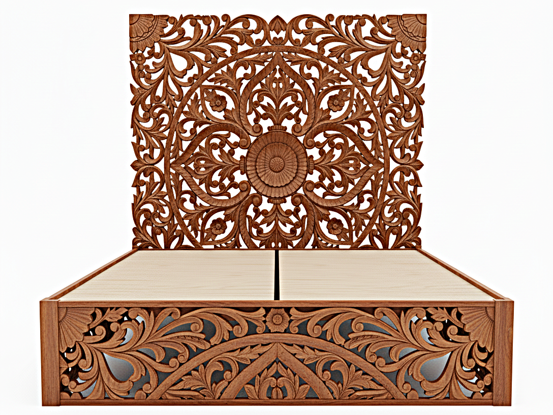 Amani Hand Carved Indian Somier de madera maciza Blanco