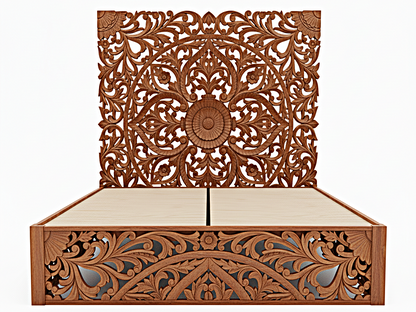 Amani Hand Carved Indian Somier de madera maciza Blanco