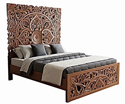 Amani Hand Carved Indian Somier de madera maciza Blanco