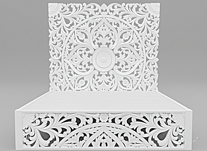 Amani Hand Carved Indian Somier de madera maciza Blanco