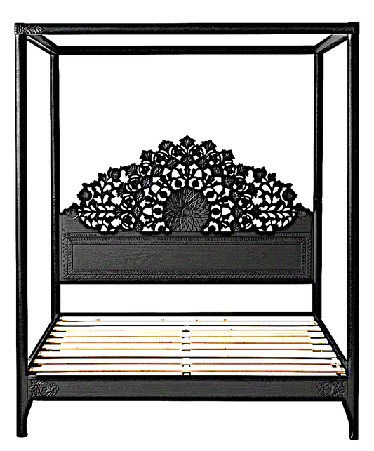 Shahi Mughal Hand Carved Indian Wooden Canopy Platform Bed