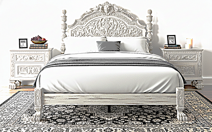 Roar Lion Head Carved Solid Wooden Hand Carved Gothic Platform Bed
