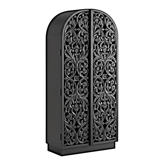 Sitra Arched Natural Floral Hand Carved Wood  Storage Cabinet