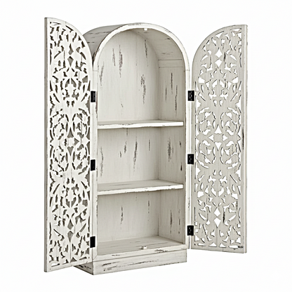 Sitra Arched Natural Floral Hand Carved Wood  Storage Cabinet