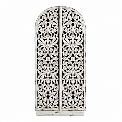 Sitra Arched Natural Floral Hand Carved Wood  Storage Cabinet