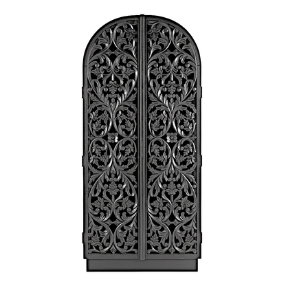 Sitra Arched Natural Floral Hand Carved Wood  Storage Cabinet