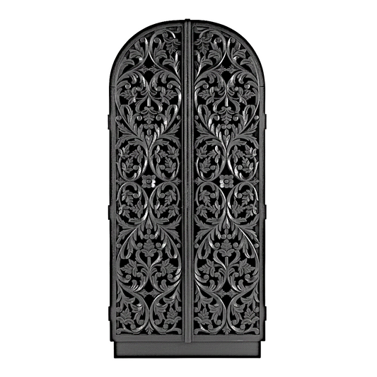 Sitra Arched Natural Floral Hand Carved Wood  Storage Cabinet
