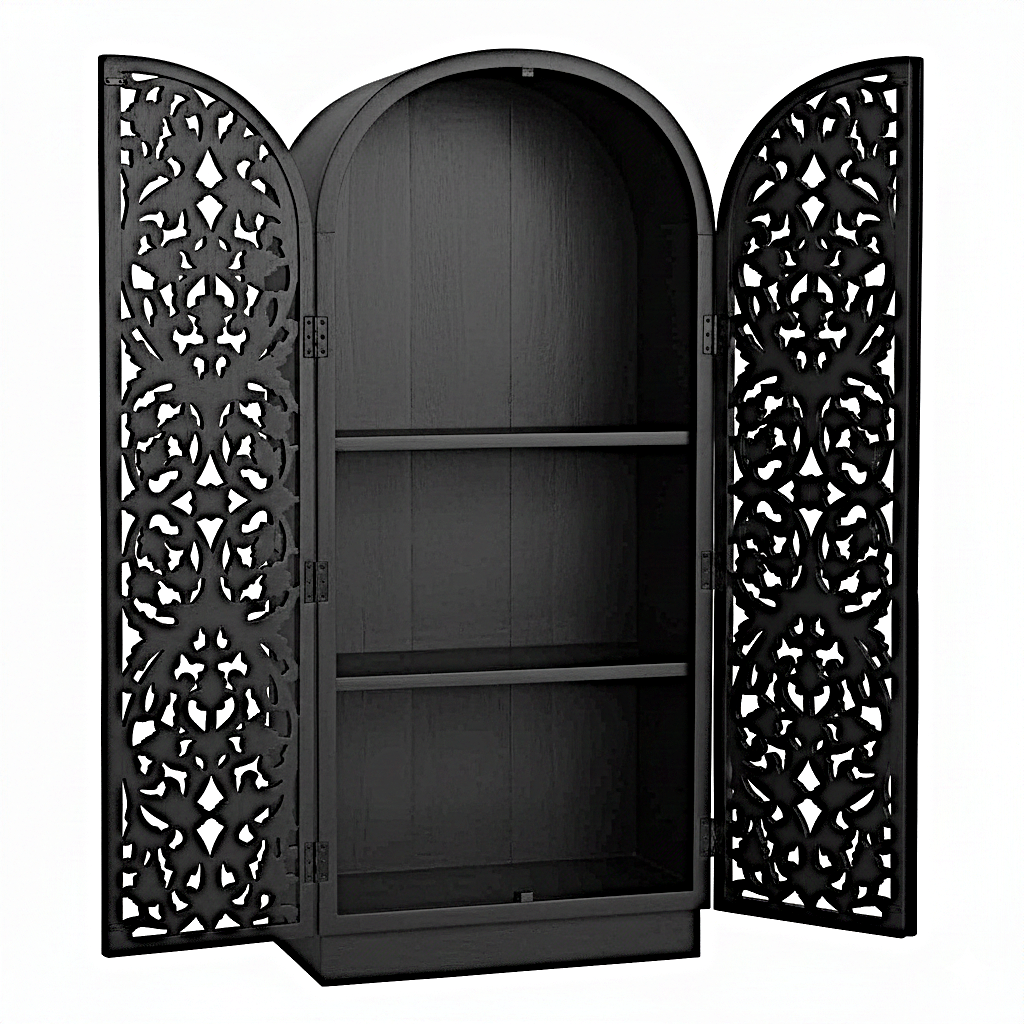 Sitra Arched Natural Floral Hand Carved Wood  Storage Cabinet