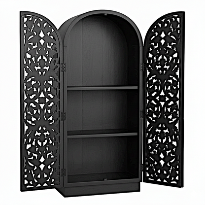 Sitra Arched Natural Floral Hand Carved Wood  Storage Cabinet