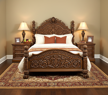 Nawab Solid Wooden Hand carved Mughal Platform Bed