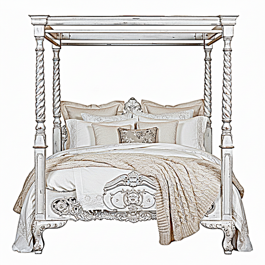 Kabak Gothic Hand Carved Solid Wooden Canopy Platform Bed