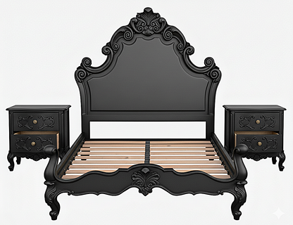 Regal Hand-Carved Solid Wooden Platform Bed Frame