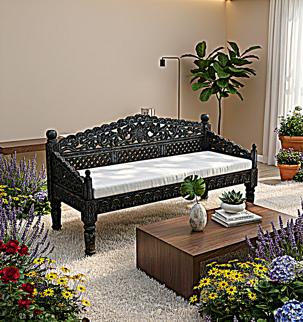 Silaw Hand Carved solid wooden indoor / Outdoor Daybed