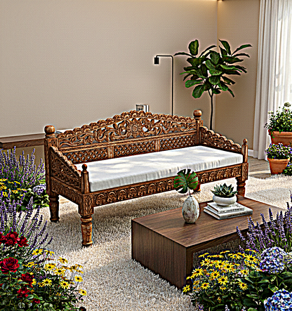 Silaw Hand Carved solid wooden indoor / Outdoor Daybed