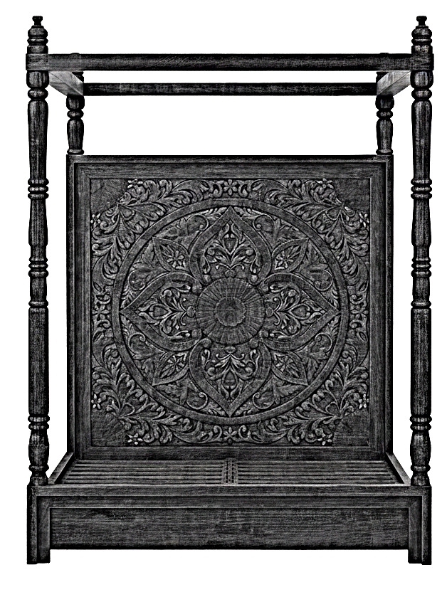 Ilano Weathered Hand-carved Solid Mango Wood Canopy Platform Bed