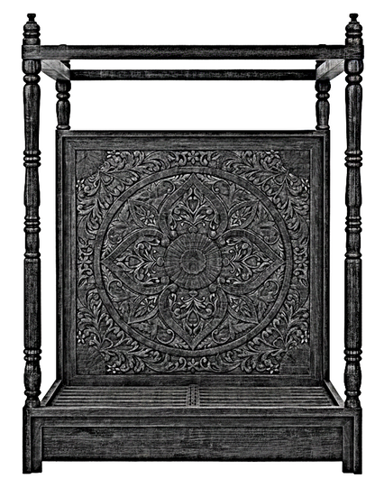 Ilano Weathered Hand-carved Solid Mango Wood Canopy Platform Bed