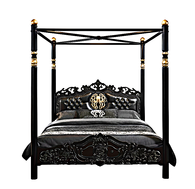 Cama Huni de madera maciza de mango tallada a mano