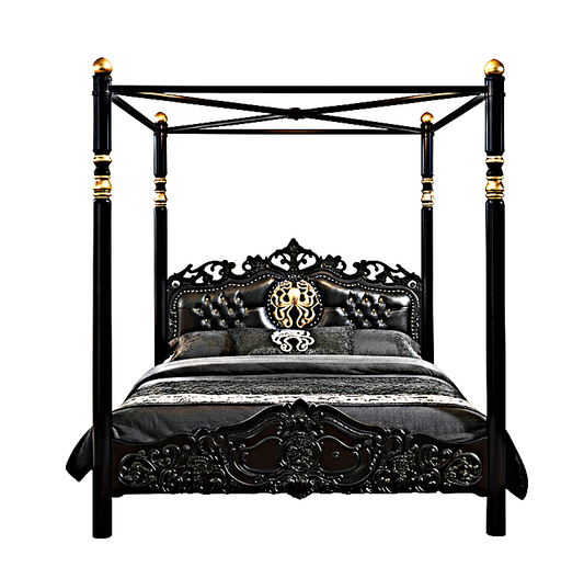 Huni Solid Mango Wood Hand Carved Bed