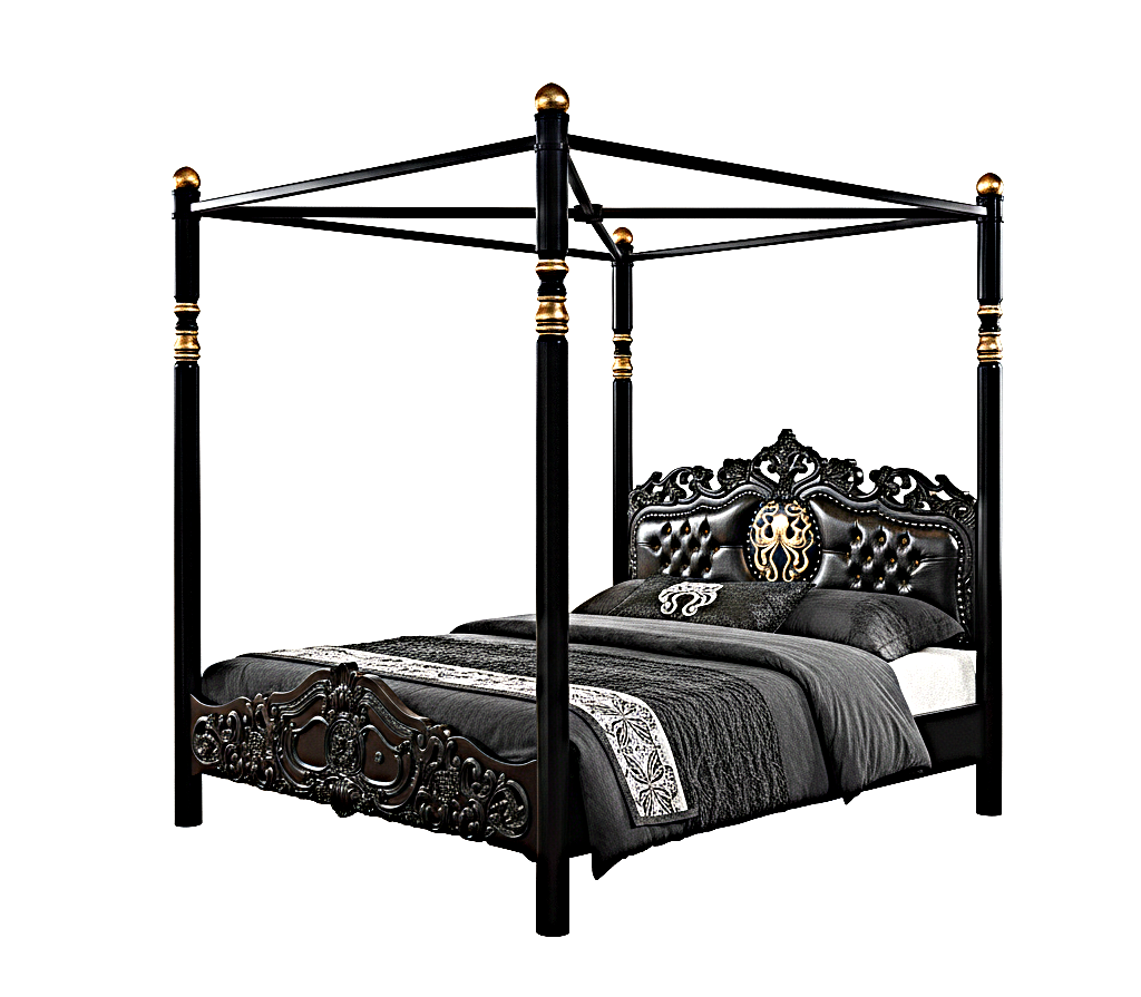 Cama Huni de madera maciza de mango tallada a mano