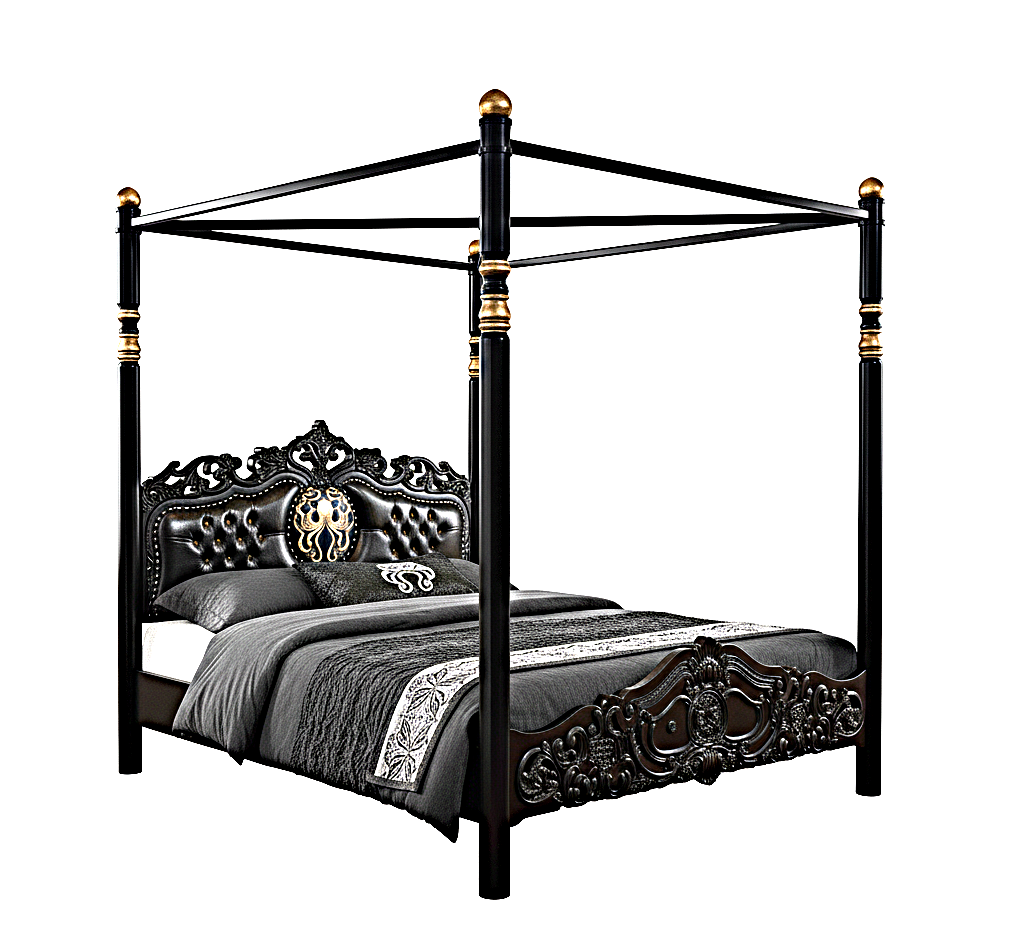 Cama Huni de madera maciza de mango tallada a mano
