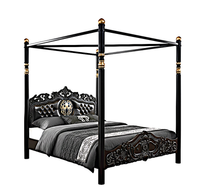Cama Huni de madera maciza de mango tallada a mano