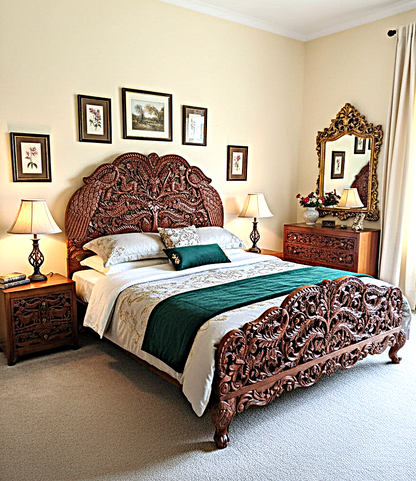 Hand Carved Indian Shajahan Bed Frame Indian Bed bedside
