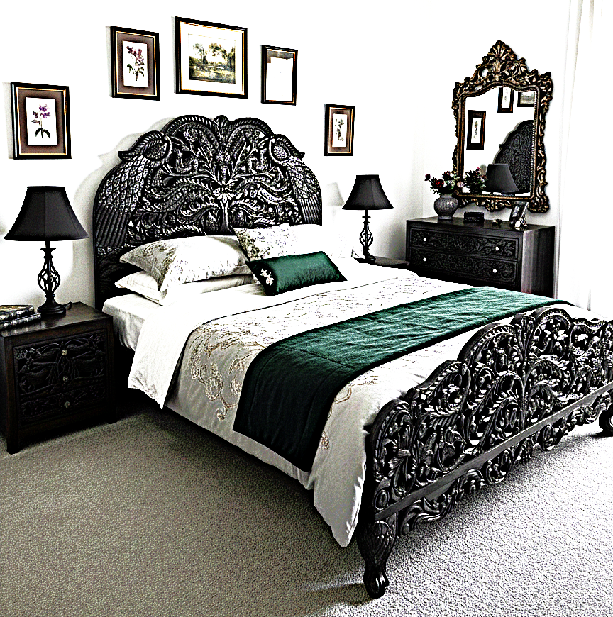 Hand Carved Indian Shajahan Bed Frame Indian Bed bedside