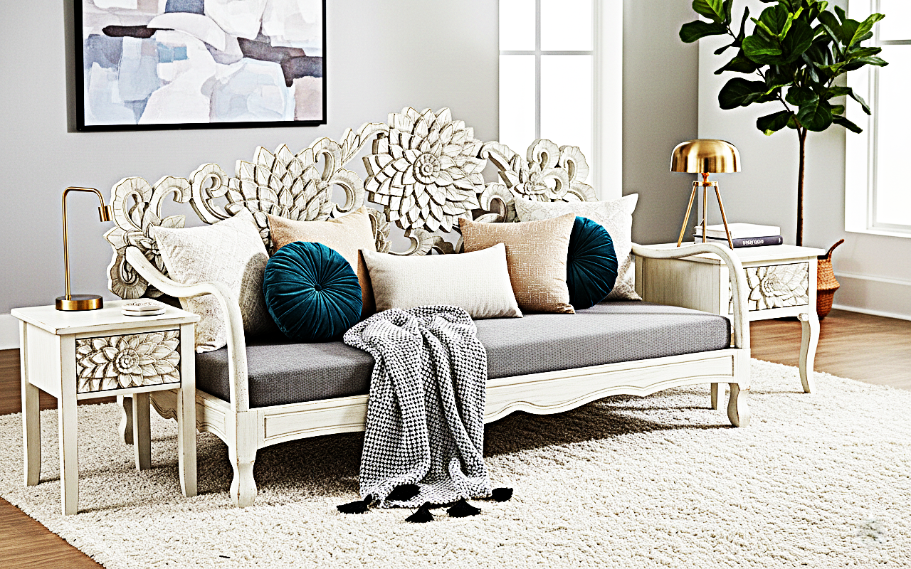 Lotus Hand Carved Solid Wooden Indoor / Outdoor Daybed