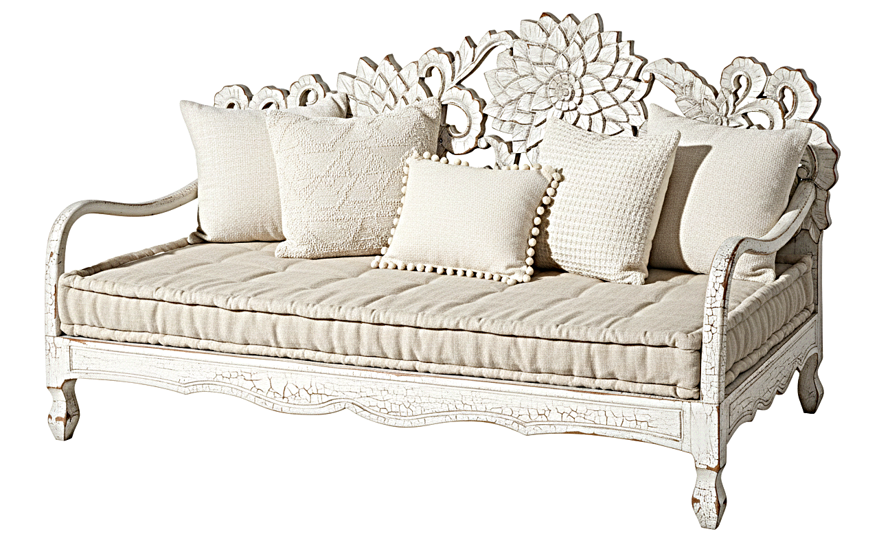 Lotus Hand Carved Solid Wooden Indoor / Outdoor Daybed
