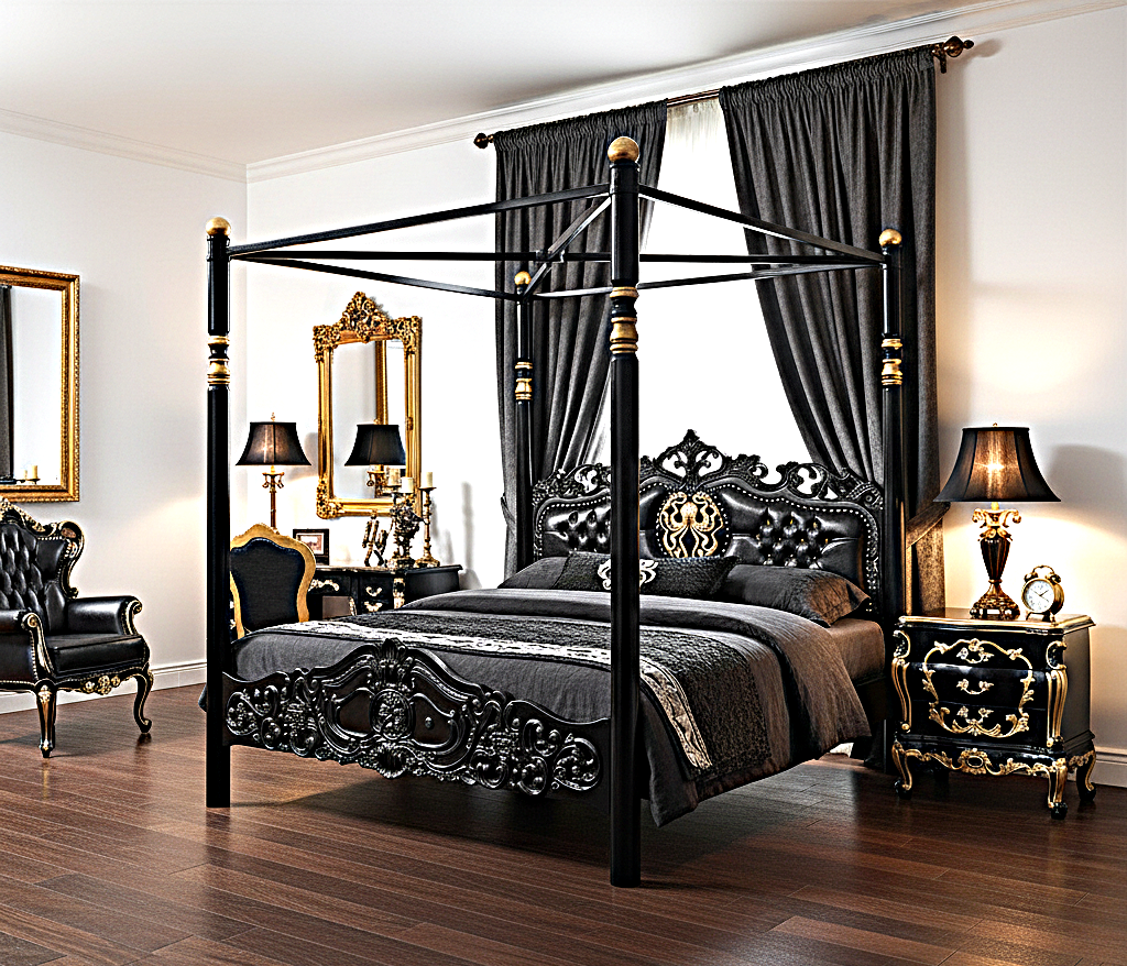 Cama Huni de madera maciza de mango tallada a mano