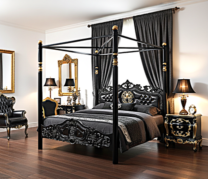 Cama Huni de madera maciza de mango tallada a mano